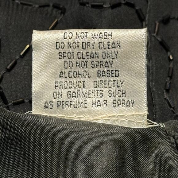 Vintage 80s Stenay Silk Beaded Sequin Top Sz L Floral Black Evening Party Retro - Picture 9 of 10